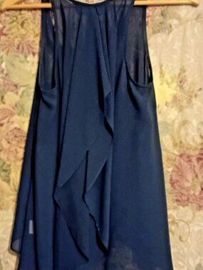 Blue Rain Sleeveless Sheer Blouse Tank Top Size Small Navy Blue Ruffle
